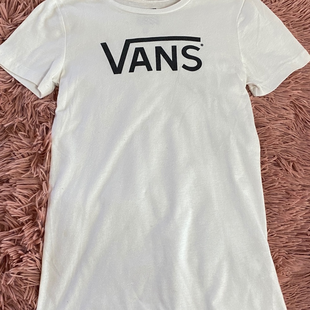 Women's XS Vans Logo White Fitted Tee